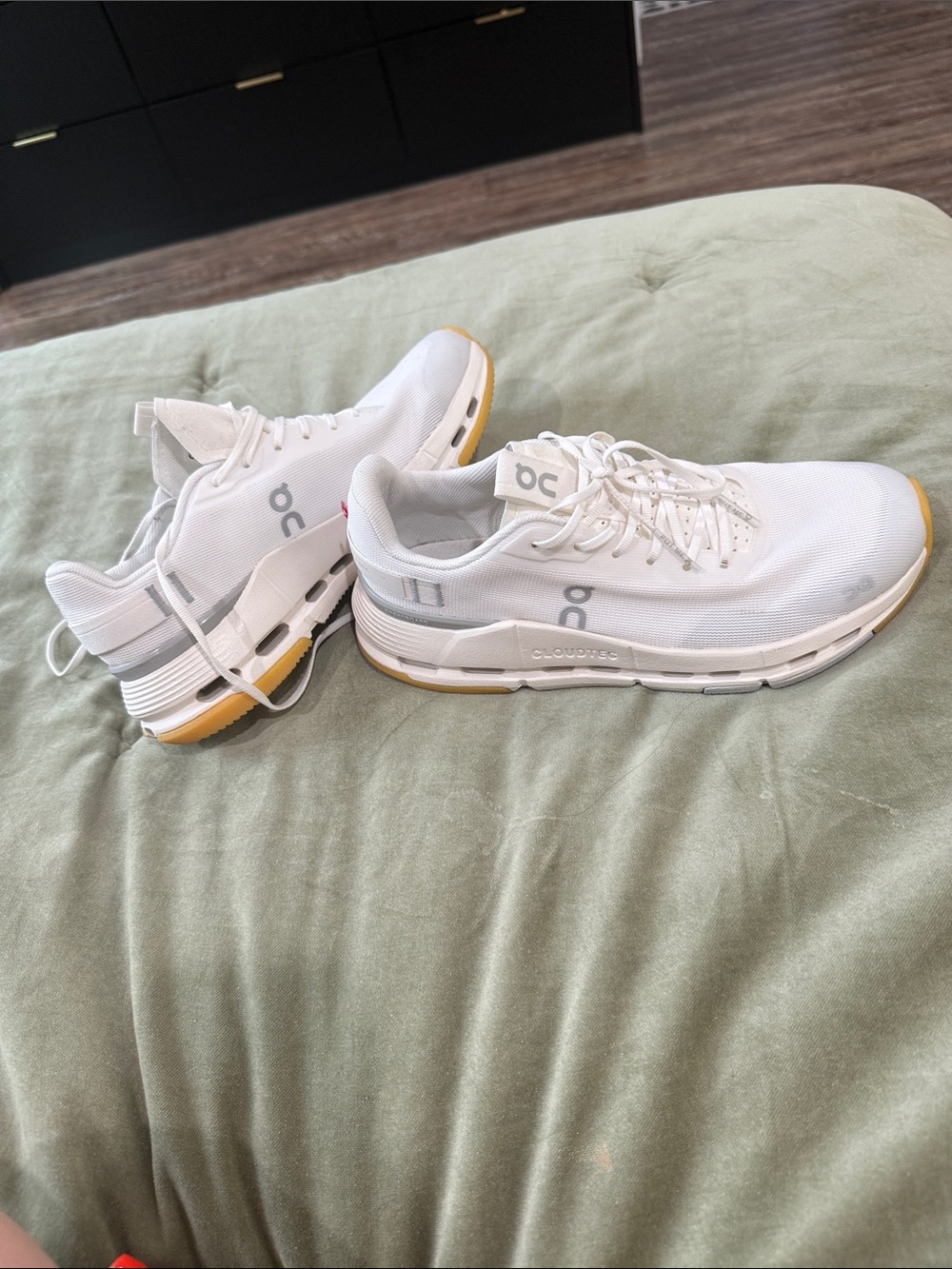 On Cloudnova Women's White Athletic Sneakers with Yellow Accents